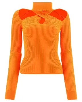 MSGM Women's Ribbed Knit Top with Cutout Detail - Orange