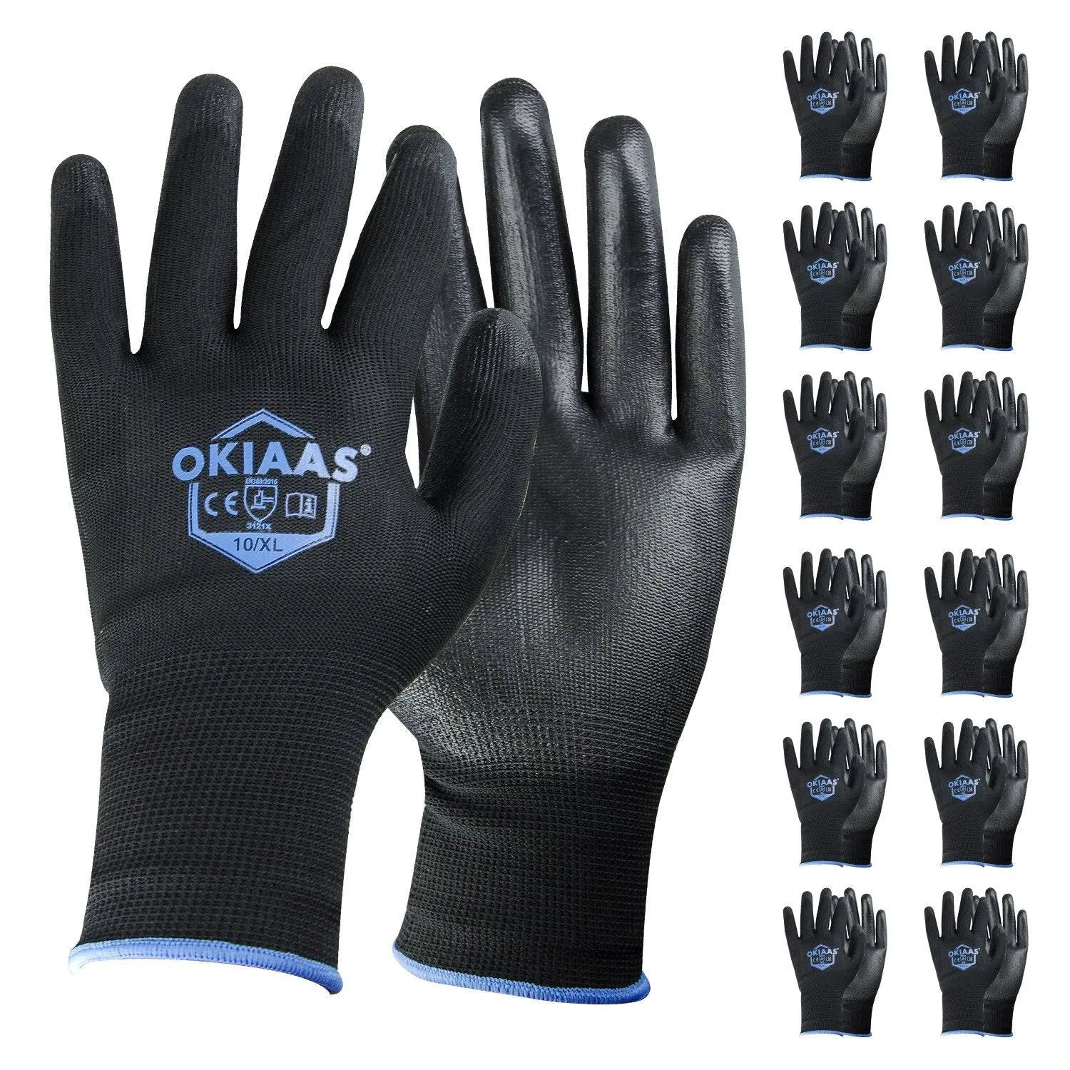 12 Pairs Safety Work Gloves with PU Coated, for Mechanic, Warehouse, Gardening