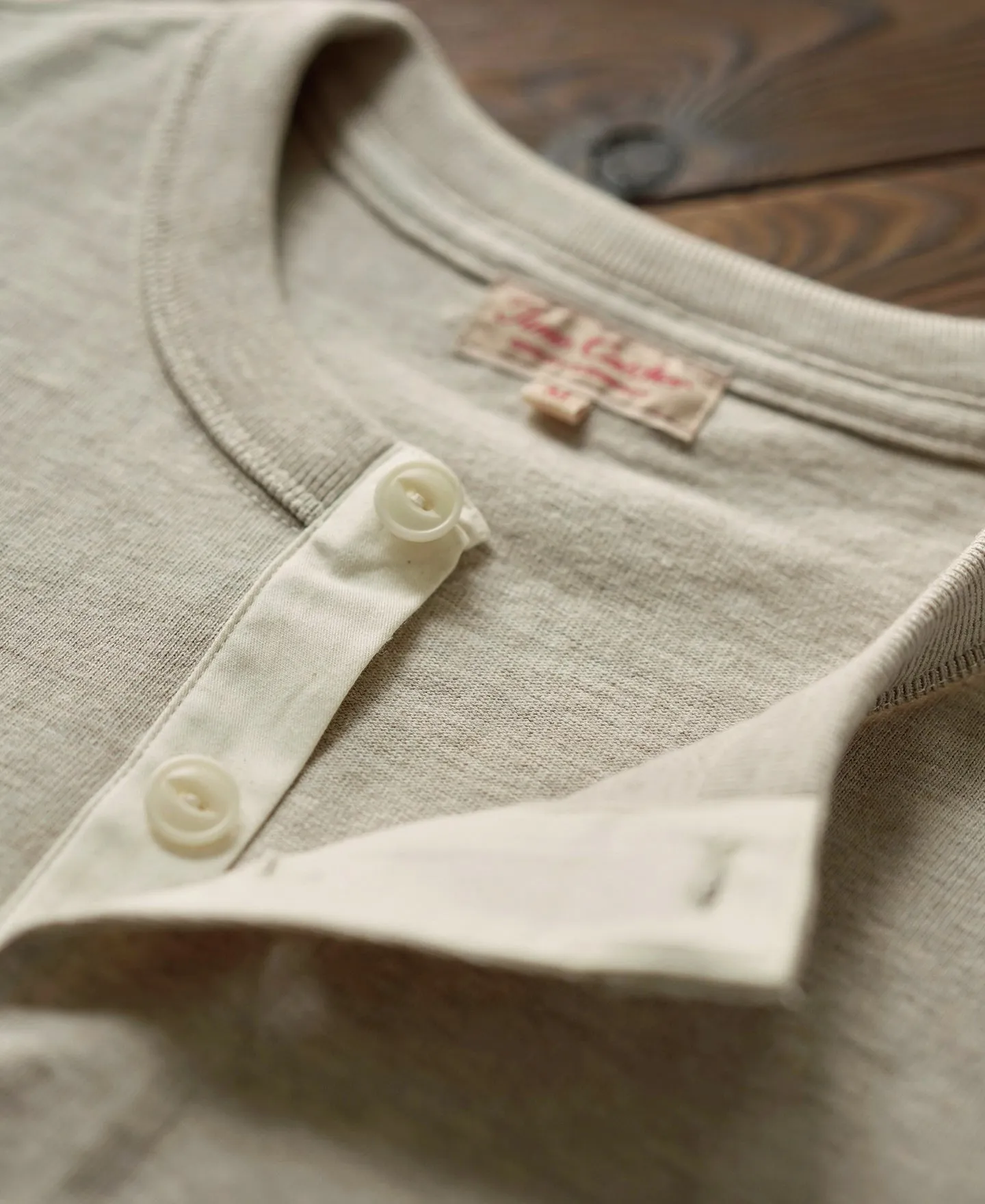 1930s 10.5 oz Cotton Loopwheel Tubular Henley Shirt - Oatmeal