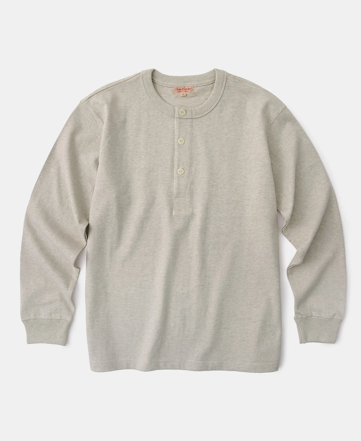 1930s 10.5 oz Cotton Loopwheel Tubular Henley Shirt - Oatmeal