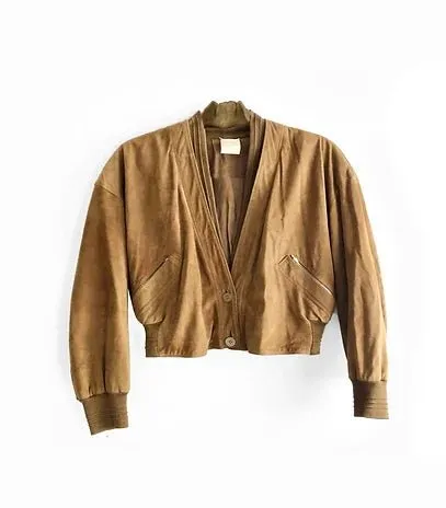 1980s GIANNI VERSACE BROWN SUEDE CROPPED BOMBER JACKET