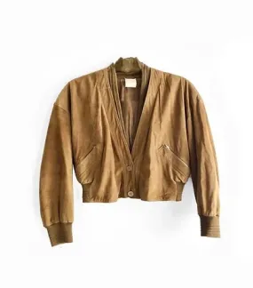 1980s GIANNI VERSACE BROWN SUEDE CROPPED BOMBER JACKET