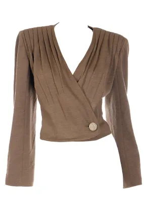 1980s Valentino Boutique Brown Cropped Wrap Style Jacket