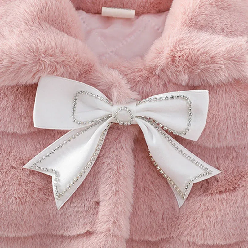 2024 New Autumn Winter Warm Faux Fur Coat For Girls Jacket Baby Snowsuit Sweet Christmas Princess Outwear 1-5 Years Kids Clothes