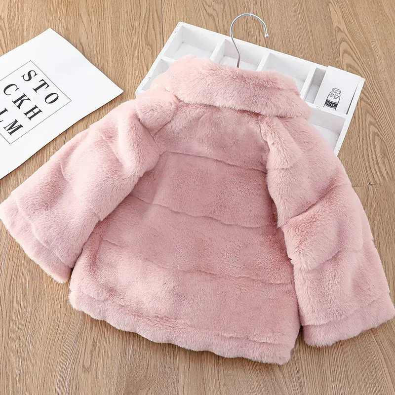 2024 New Autumn Winter Warm Faux Fur Coat For Girls Jacket Baby Snowsuit Sweet Christmas Princess Outwear 1-5 Years Kids Clothes