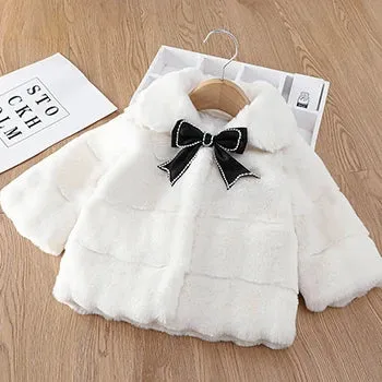 2024 New Autumn Winter Warm Faux Fur Coat For Girls Jacket Baby Snowsuit Sweet Christmas Princess Outwear 1-5 Years Kids Clothes