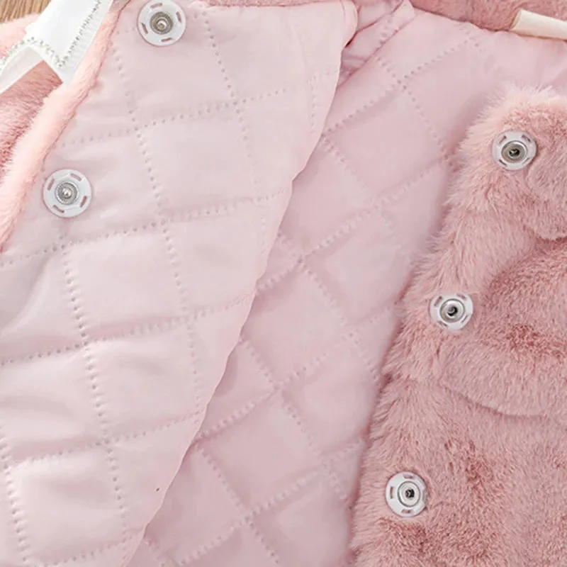 2024 New Autumn Winter Warm Faux Fur Coat For Girls Jacket Baby Snowsuit Sweet Christmas Princess Outwear 1-5 Years Kids Clothes