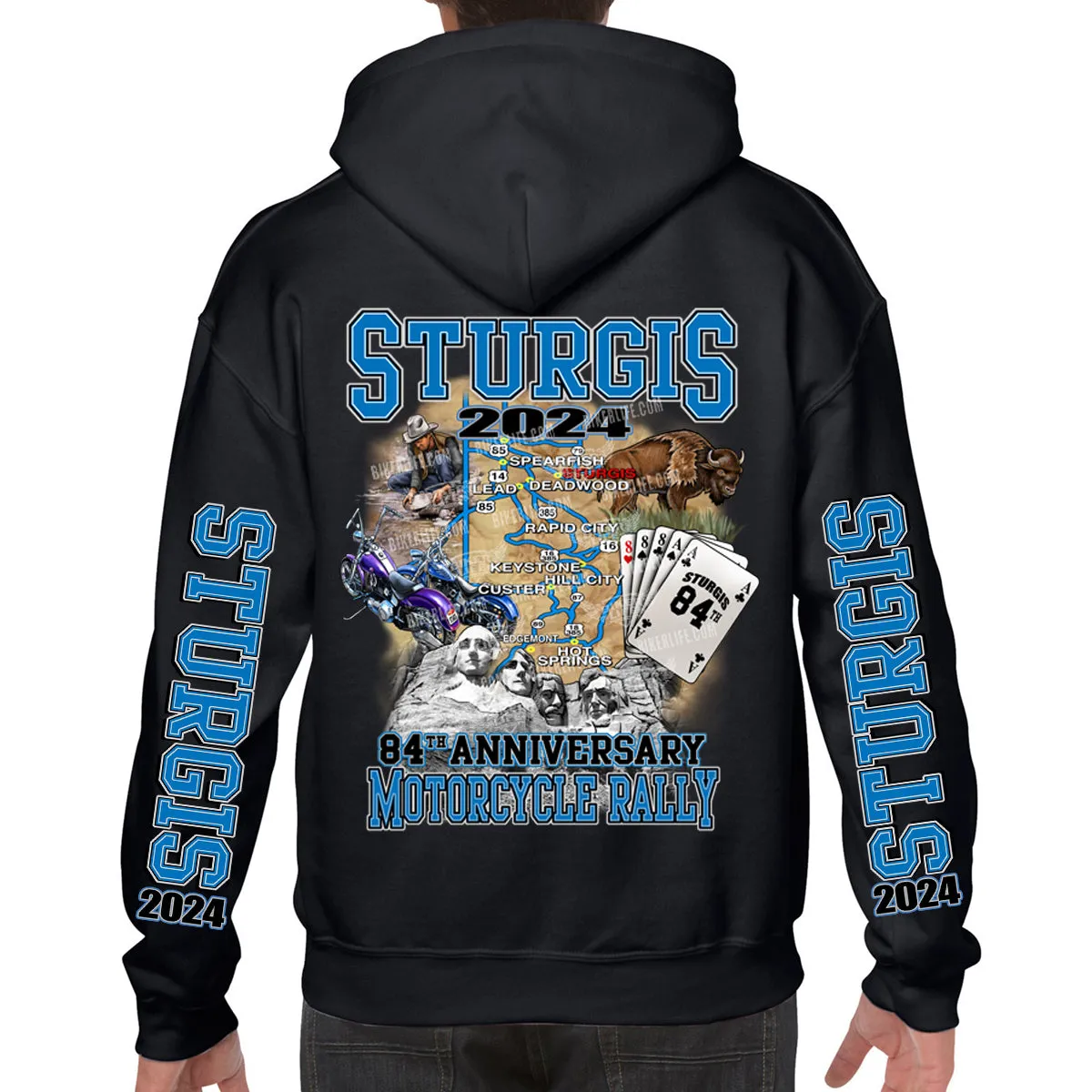 2024 Sturgis Motorcycle Rally Black Hills Map Pullover Hoodie