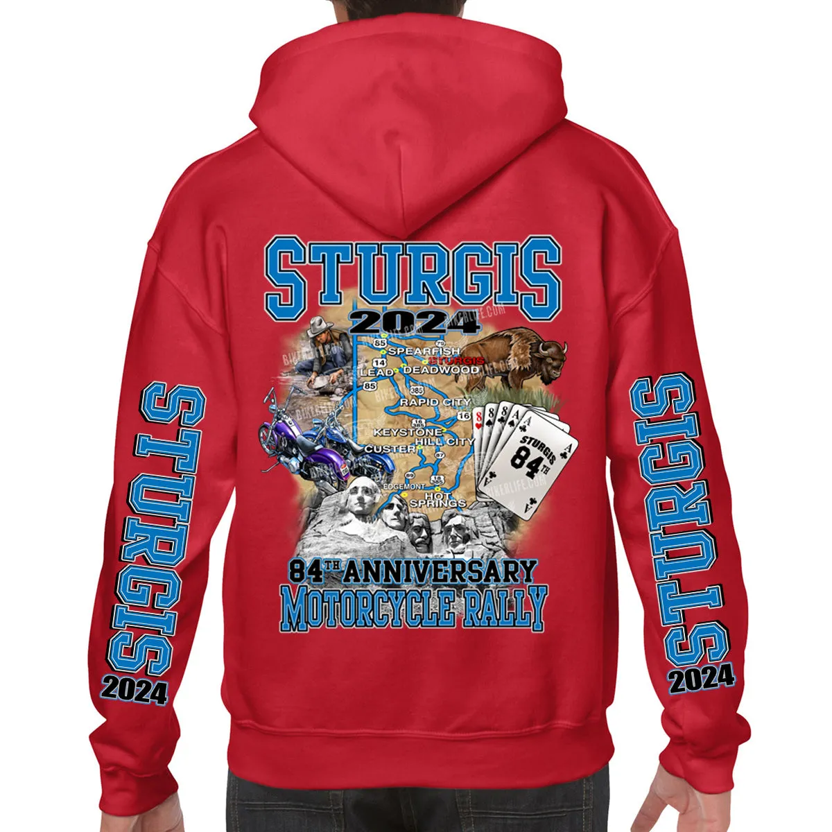 2024 Sturgis Motorcycle Rally Black Hills Map Pullover Hoodie