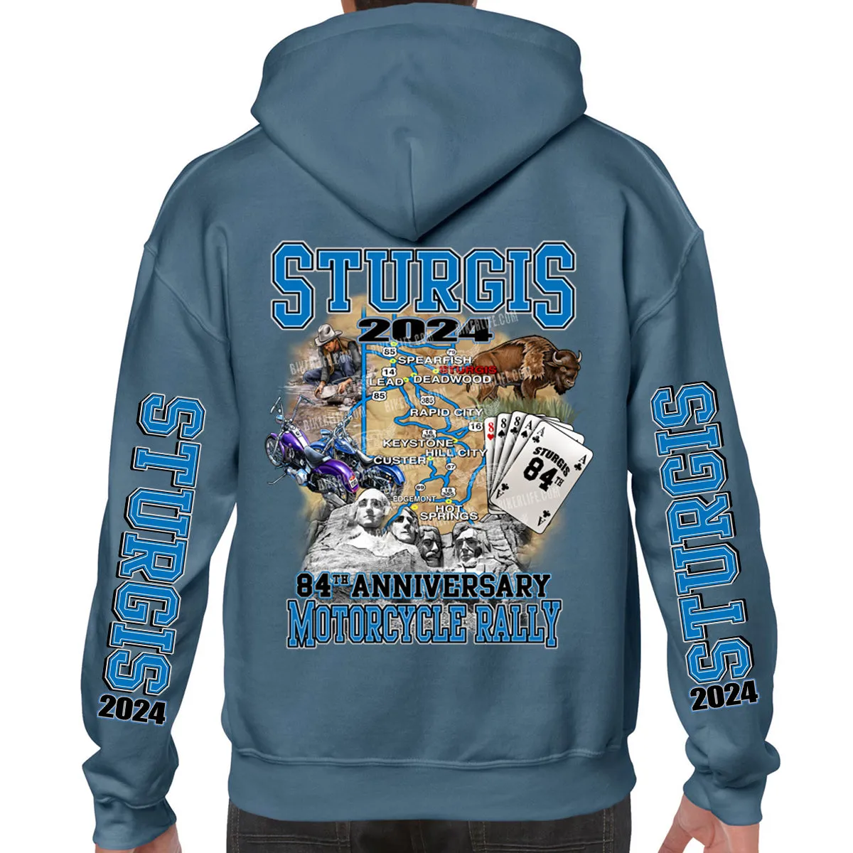 2024 Sturgis Motorcycle Rally Black Hills Map Pullover Hoodie