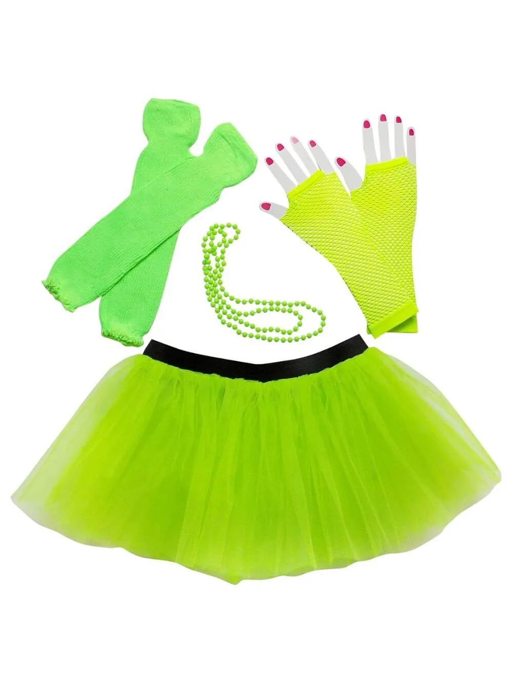 80s Costume for Teens or Women in Neon Lime Green with Tutu & Accessories