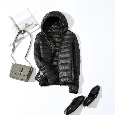 90% Ultra-light Thin Down Jacket Women 2023 Autumn Winter Slim Short Hooded Warm White Duck Down Coat Women Outerwear