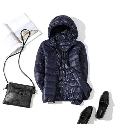 90% Ultra-light Thin Down Jacket Women 2023 Autumn Winter Slim Short Hooded Warm White Duck Down Coat Women Outerwear