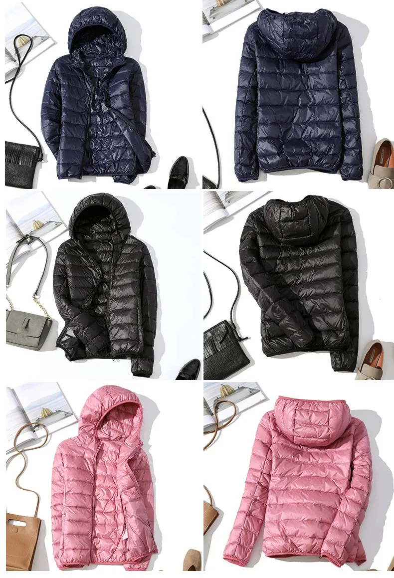 90% Ultra-light Thin Down Jacket Women 2023 Autumn Winter Slim Short Hooded Warm White Duck Down Coat Women Outerwear