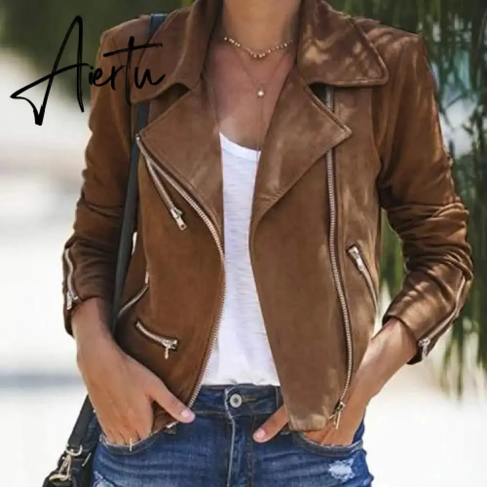 Aiertu New style women's jacket autumn and winter new style lapel zipper short women's jacket coat women