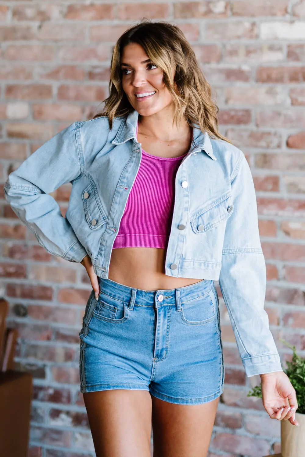 All I Want Button Front Cropped Denim Jacket