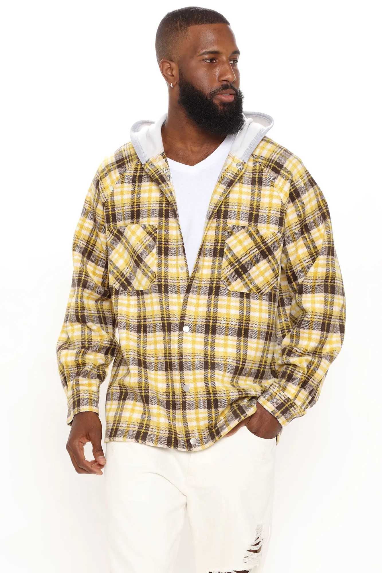 All Over Plaid Shacket - Yellow/combo