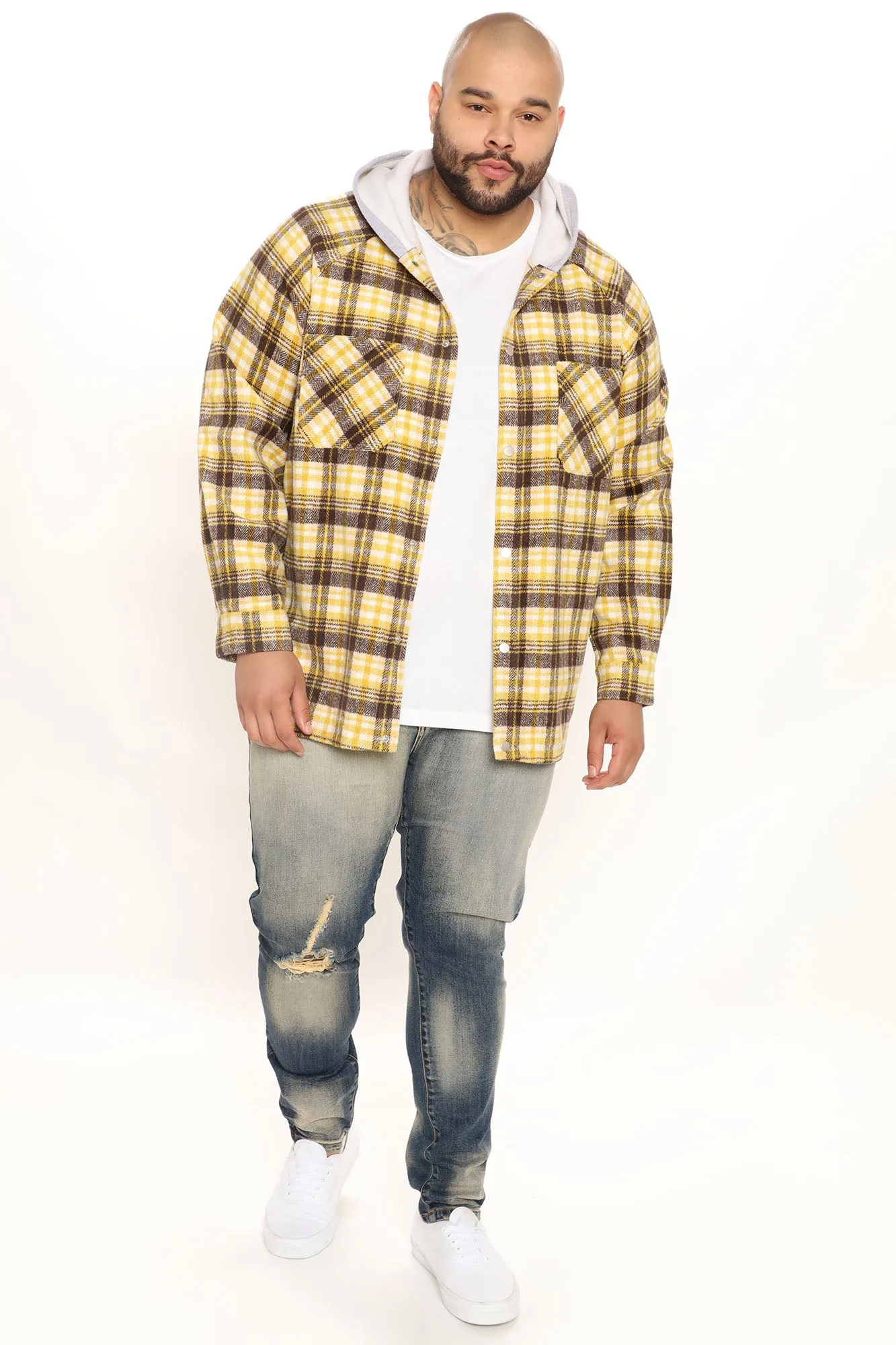 All Over Plaid Shacket - Yellow/combo