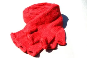 Alpaca Hand Knitted Long Fingerless Gloves in Coral