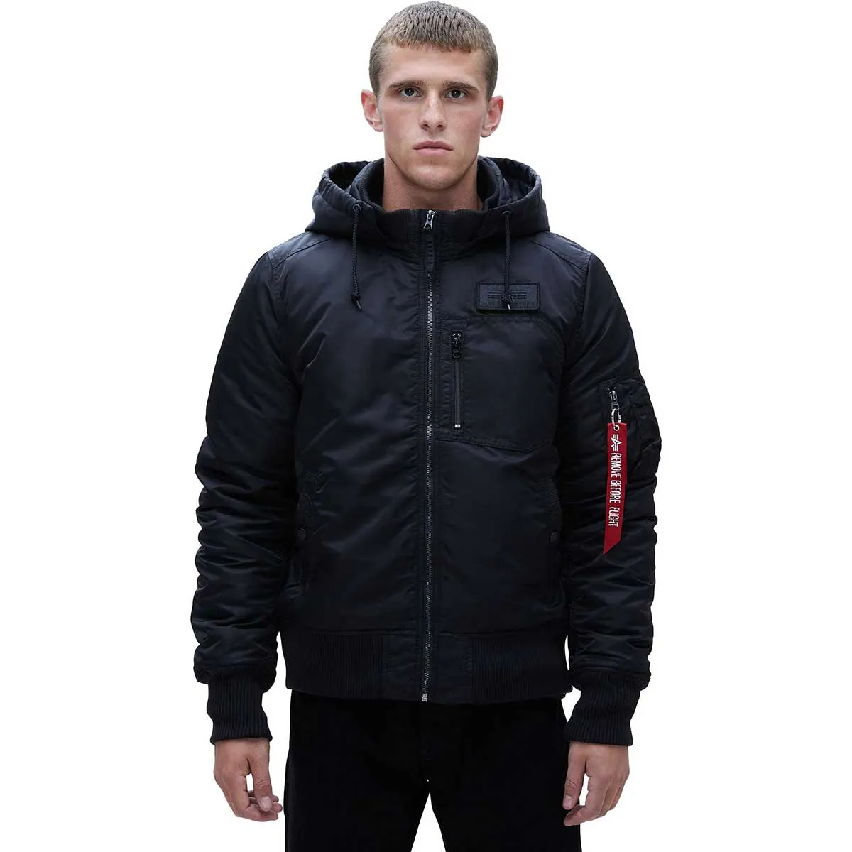 Alpha Industries Men's Black MA-1 Hooded Rib Flight Jacket