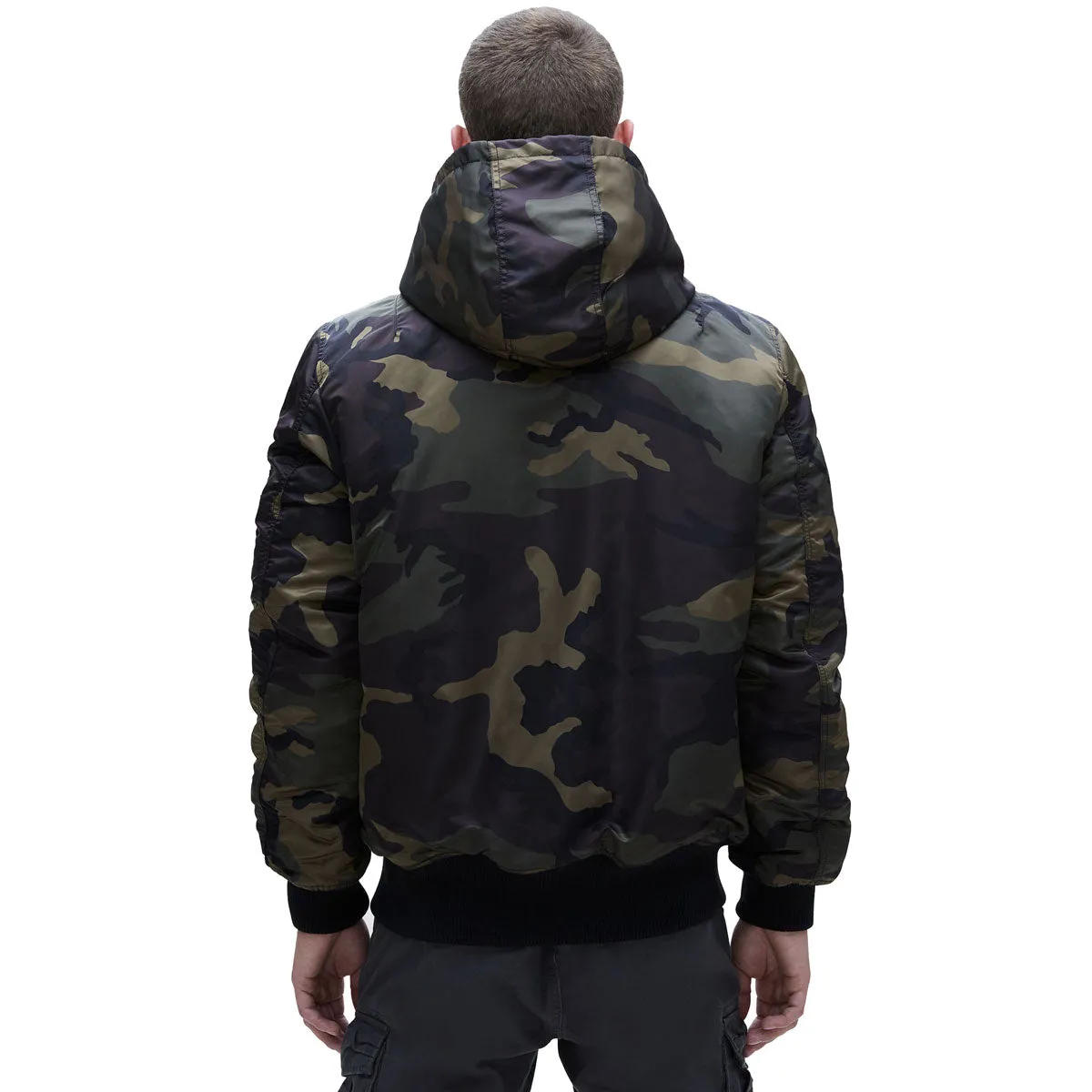 Alpha Industries Men's Dark Woodland Camo MA-1 Hooded Rib Flight Jacket