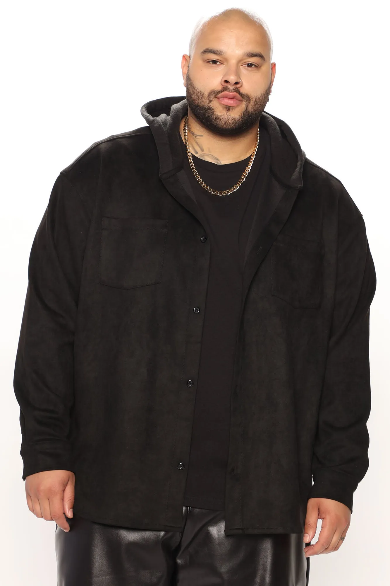 Always On The Go Hooded Suede Shacket - Black