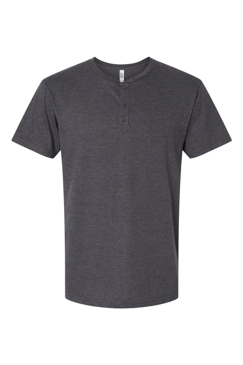 American Apparel Mens CVC Short Sleeve Henley T-Shirt - Heather Charcoal Grey