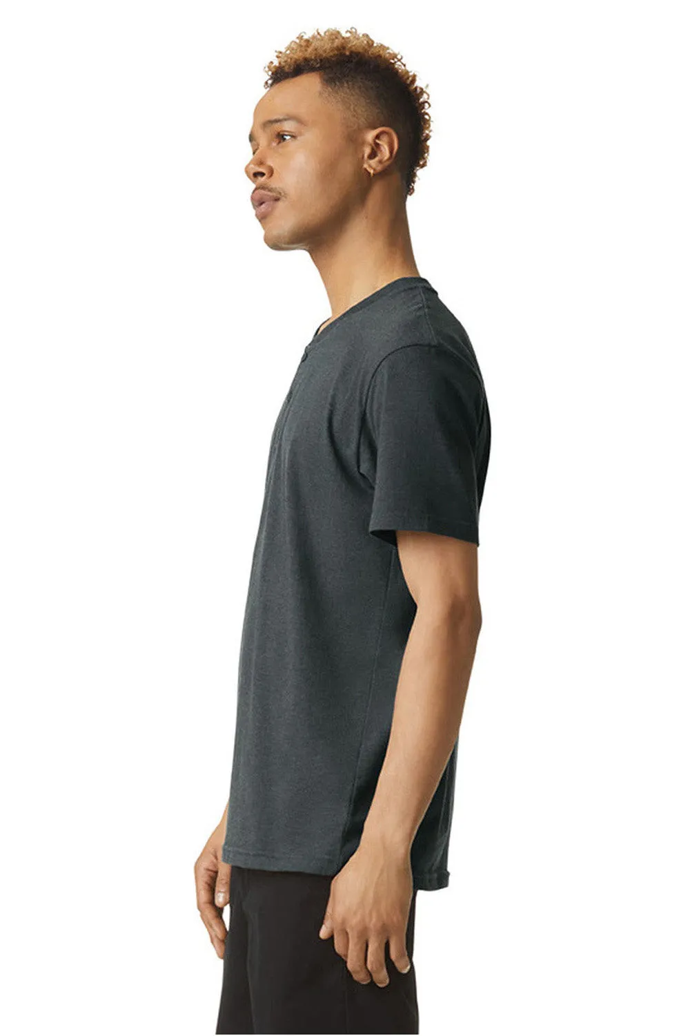 American Apparel Mens CVC Short Sleeve Henley T-Shirt - Heather Charcoal Grey