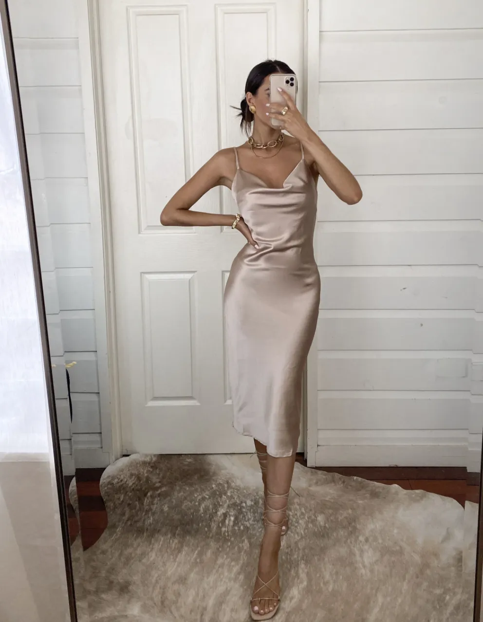 Aspen Midi Dress - Champagne Satin