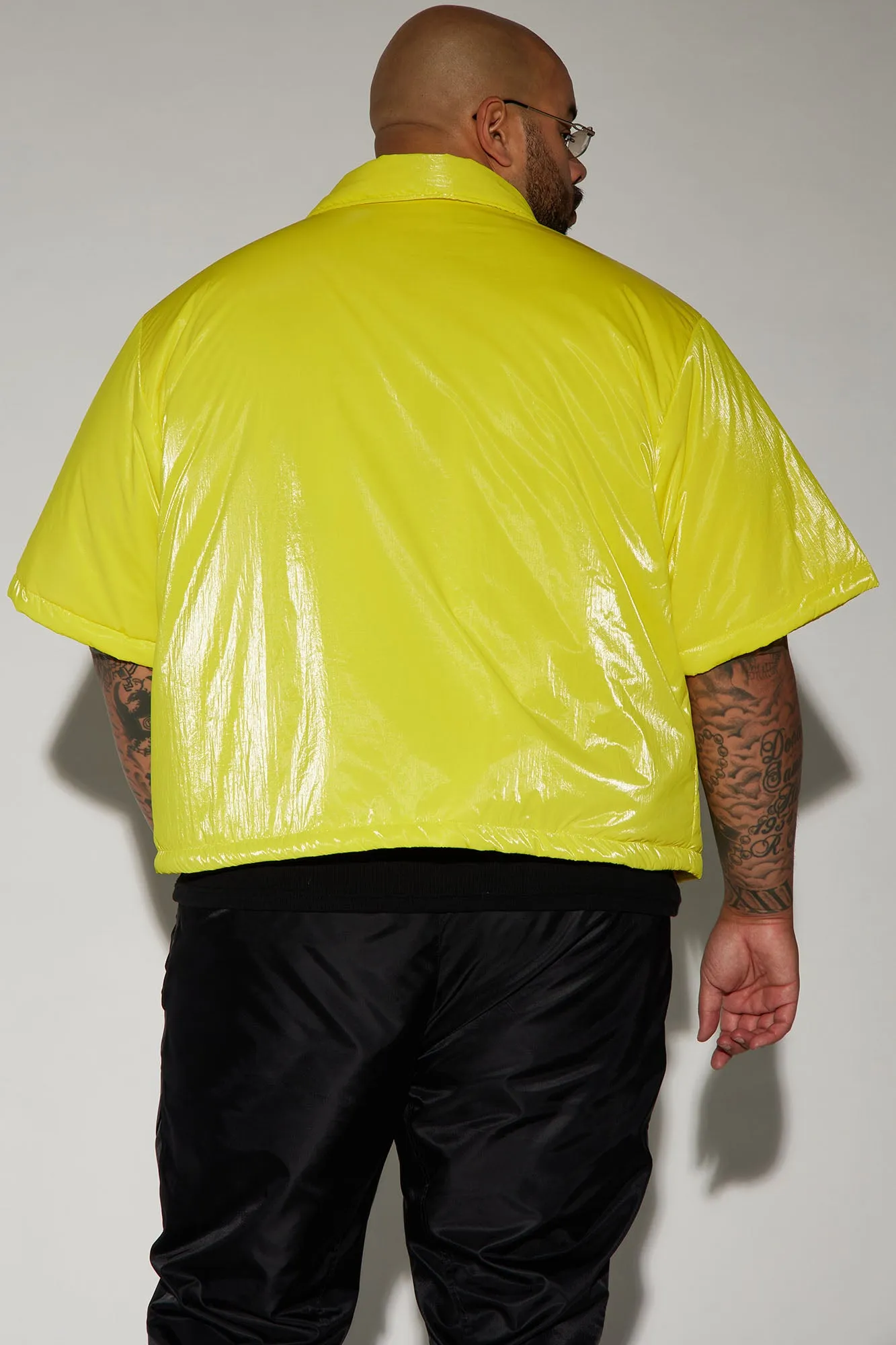 Aston Shine Nylon Puffer Cropped Shacket - Yellow