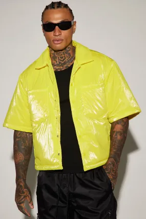 Aston Shine Nylon Puffer Cropped Shacket - Yellow