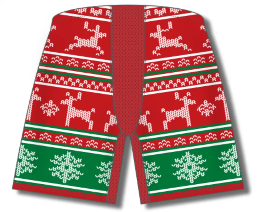 Athletic Knit (AK) ZH901-CHR2403 Red Ugly Christmas Sweater Sublimated Ice Hockey Pant Shell