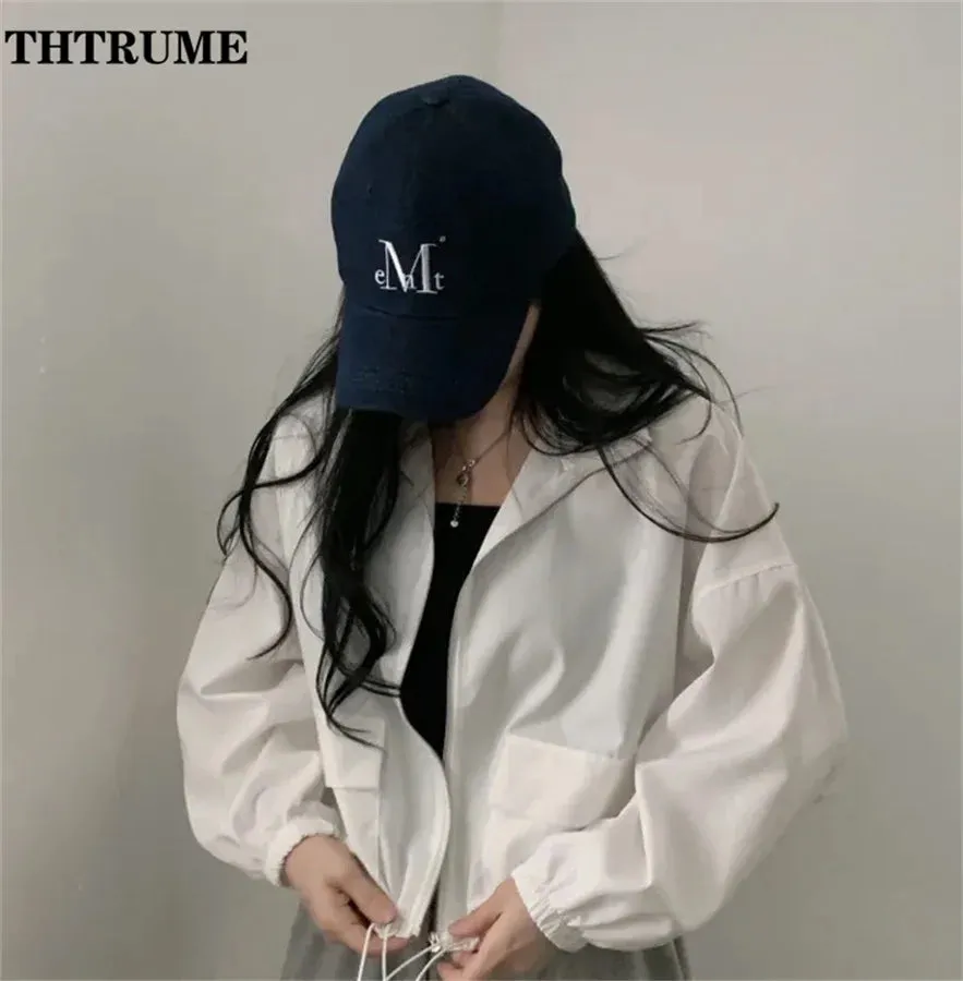 Autumn Winter Chic Jacket Fashion Women Protection Windproof Vintage High Street Coats Casual Baseball Drawstring Outwear Coat