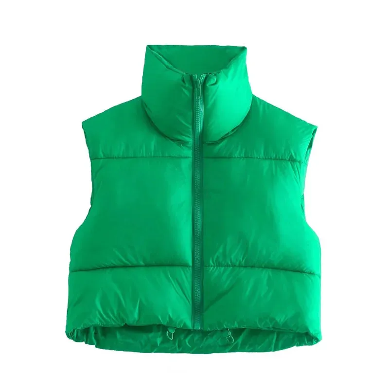 Autumn-Winter Fashion Ladies Vintage Puffer Vest Female Sleeveless Outerwear Coat