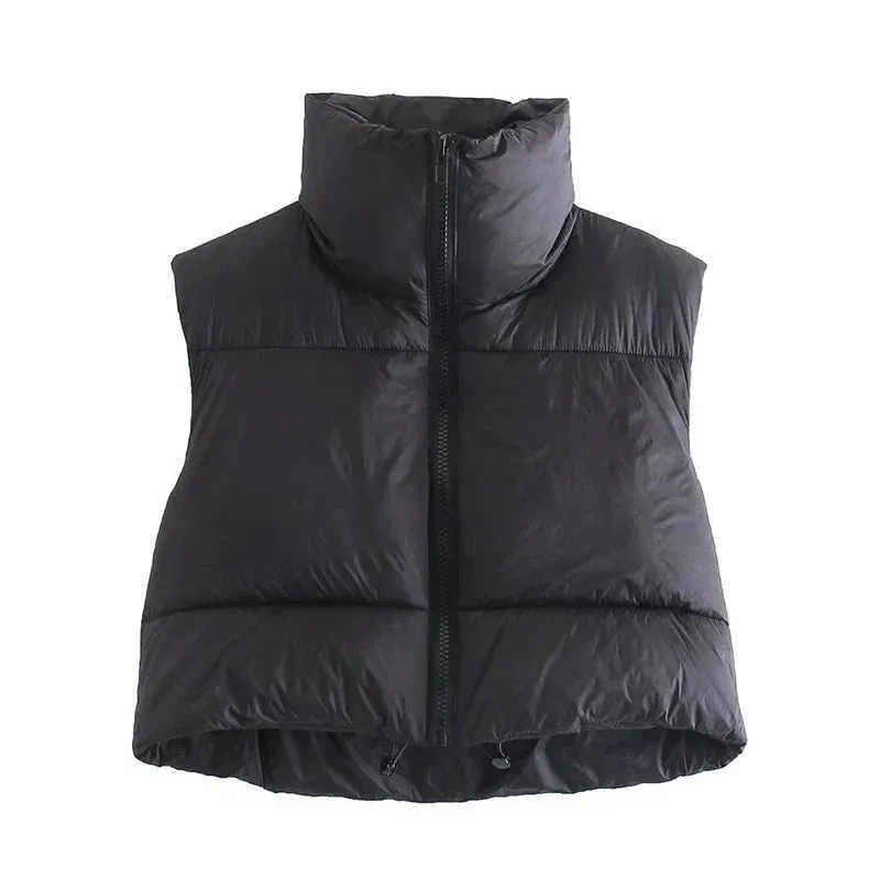 Autumn-Winter Fashion Ladies Vintage Puffer Vest Female Sleeveless Outerwear Coat