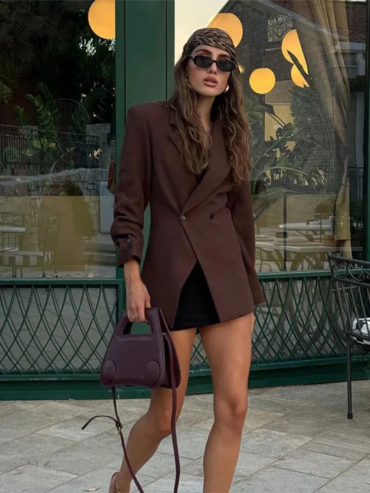 Back To School Joskaa Lapel High Waisted Slim Fit Women's Suit Jacket Long Sleeved Solid Color Button Coats 2024 New High Street Fashion Ladies Coat