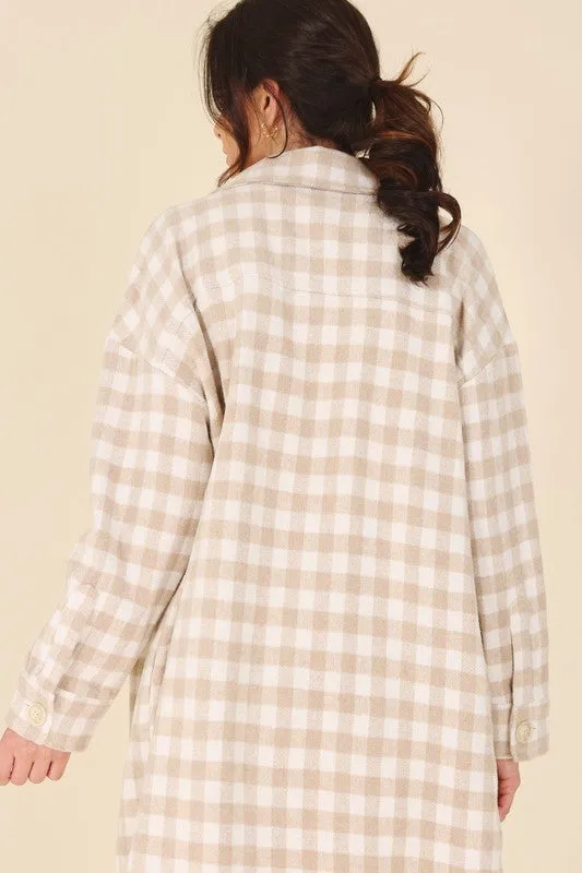 Beige Check Longline Shacket