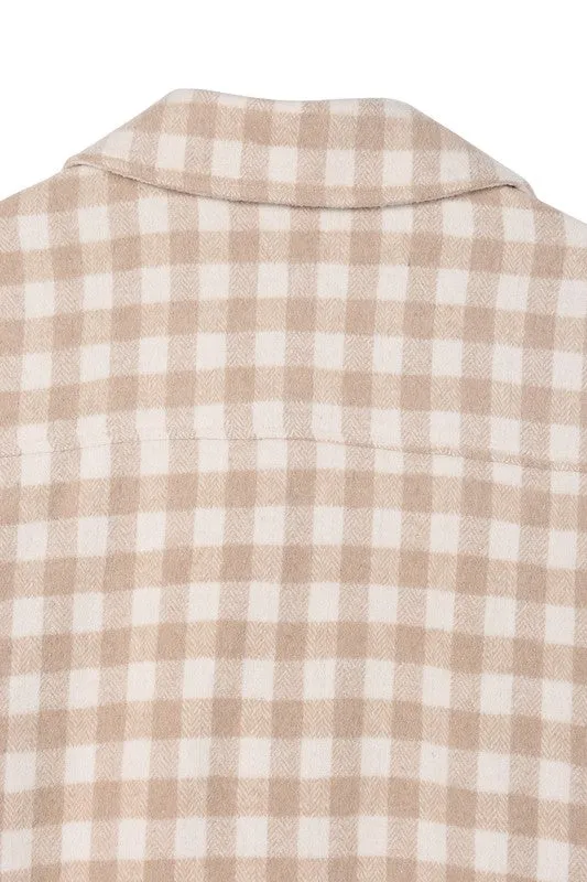 Beige Check Longline Shacket