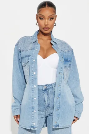 Better Perspective Embellished Denim Shacket - Light Wash