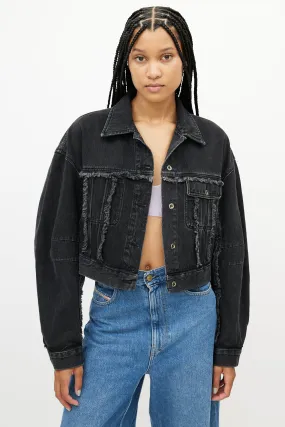 Black Denim Cropped Fringe Jean Jacket