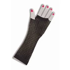 Black long fingerless fishnet gloves for adults