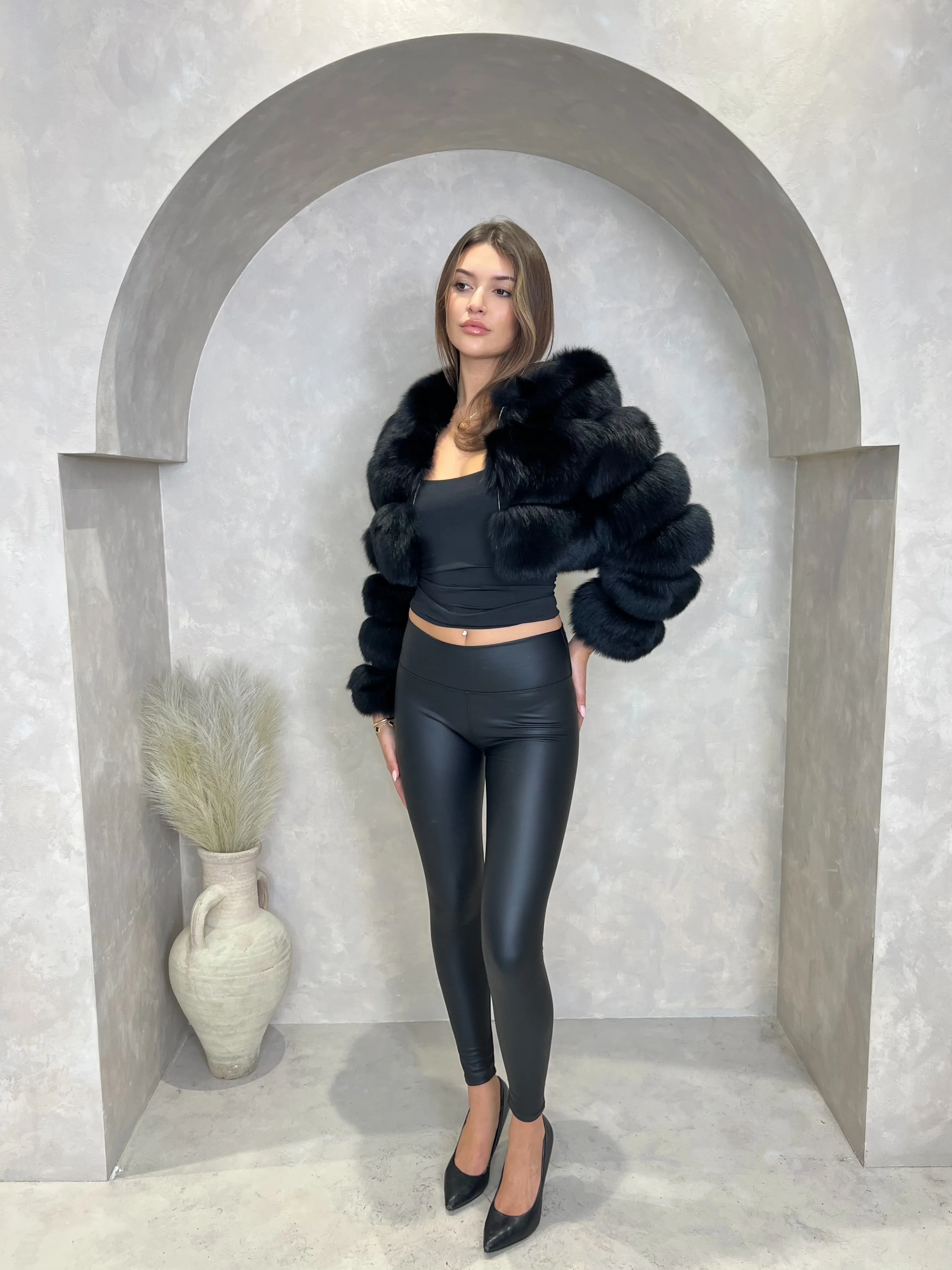 Black Luxury Fur Hooded Jacket