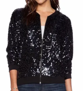 Black Sequin Bomber Jacket