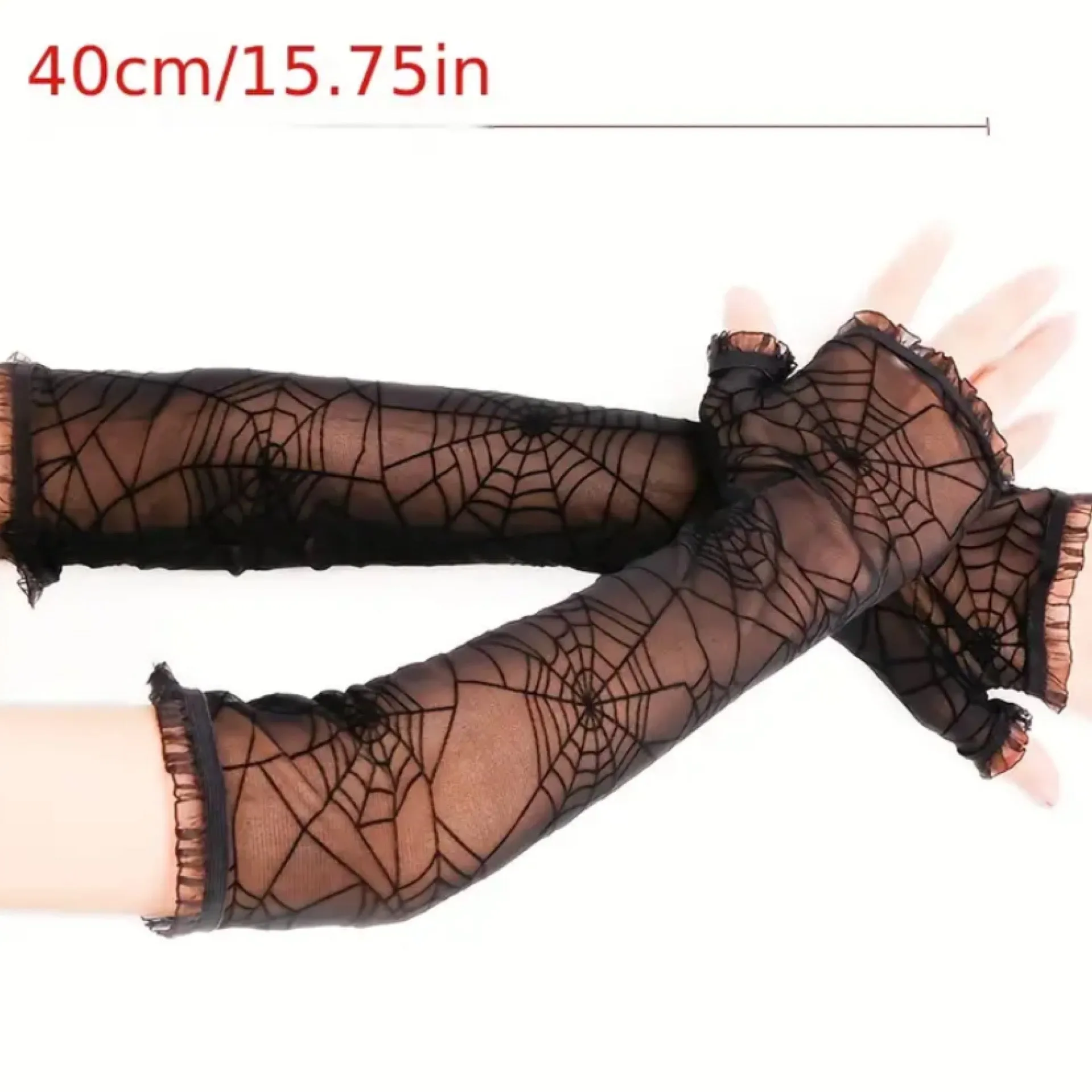 Black Spider Web Sheer Fingerless Gloves