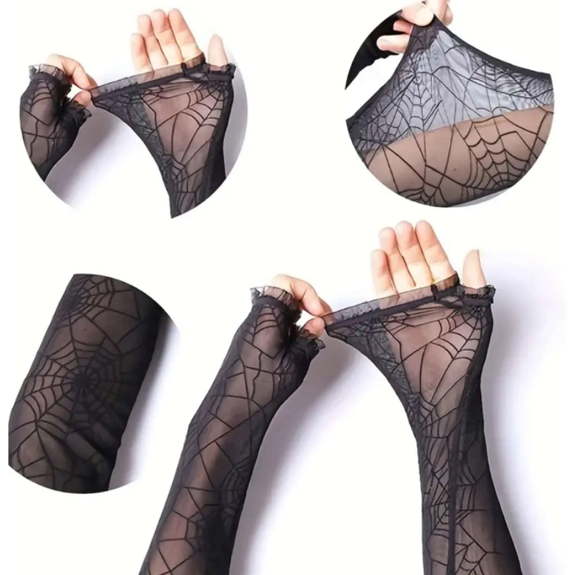 Black Spider Web Sheer Fingerless Gloves