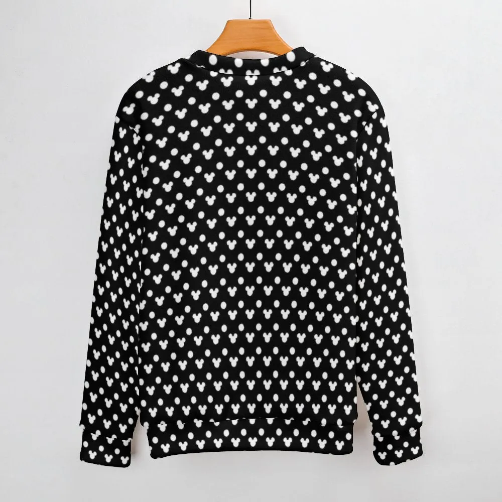 Black With White Mickey Polka Dots Unisex Crewneck Sweater