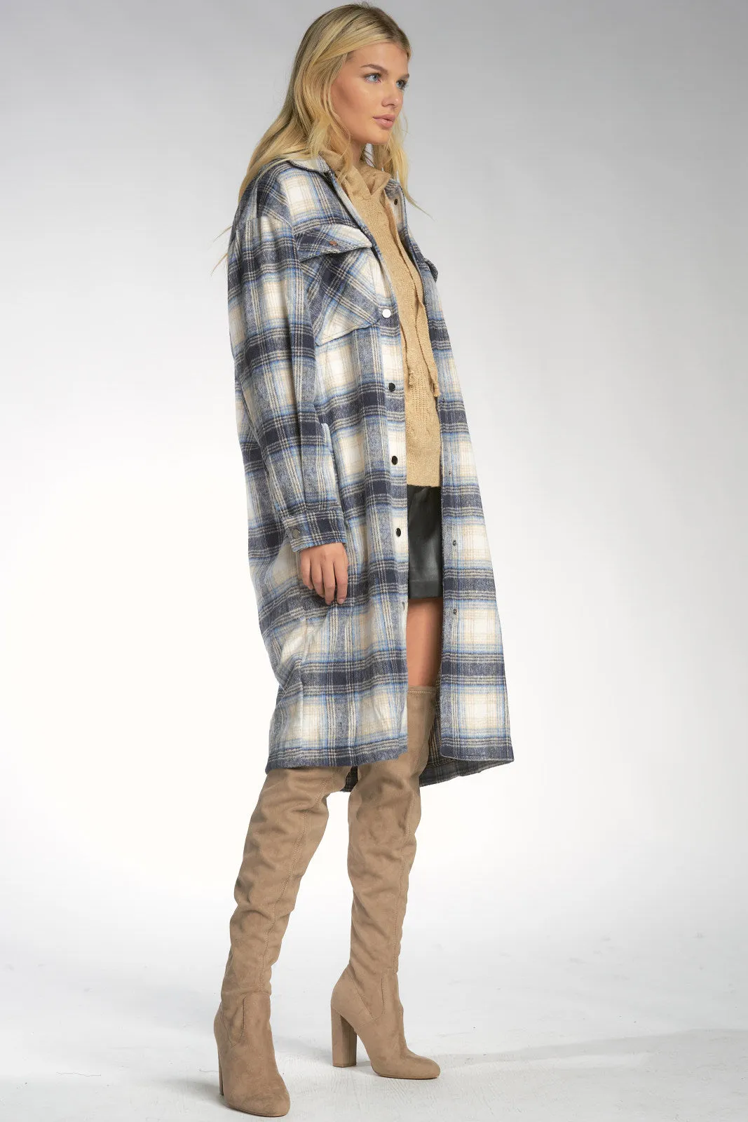 Blue Plaid Long Jacket