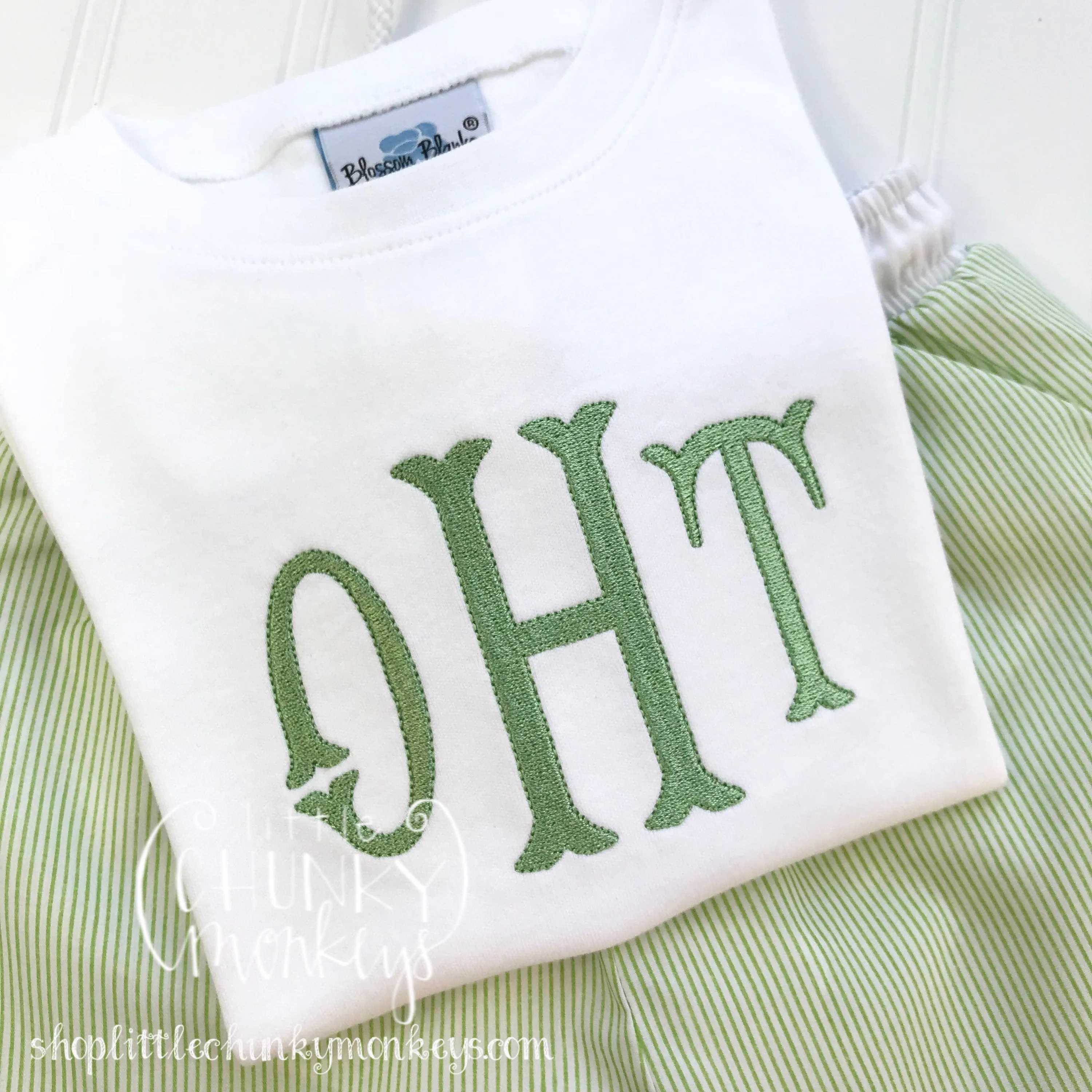 Boy Shirt - Light Green Fishtail Monogram