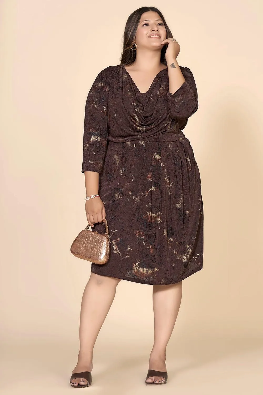 Brown Printed Evening Wear dress