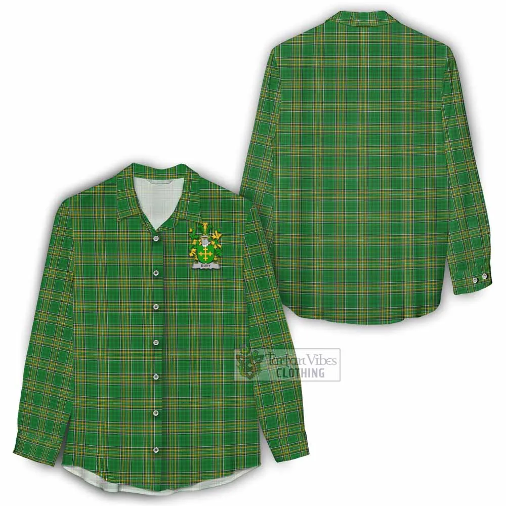 Bury Irish Clan Tartan Women's Casual Shirt with Coat of Arms